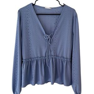 Altar’d State Blue Peplum Eyelet Top